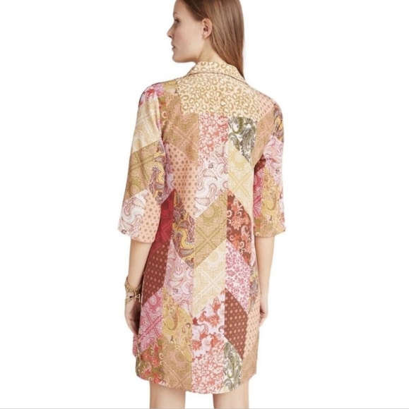 Kachel x Anthropologie Benedetta Patchwork Silk Tunic Dress in Pink Combo Size 2 - Picture 2 of 13